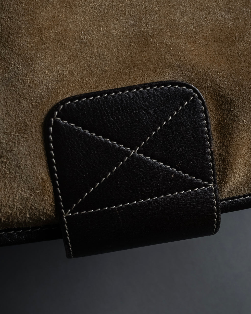 "LOEWE" 80's-90's Logo engraved suede leather combination business bag