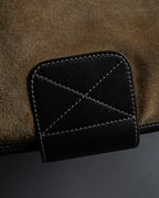 "LOEWE" 80's-90's Logo engraved suede leather combination business bag