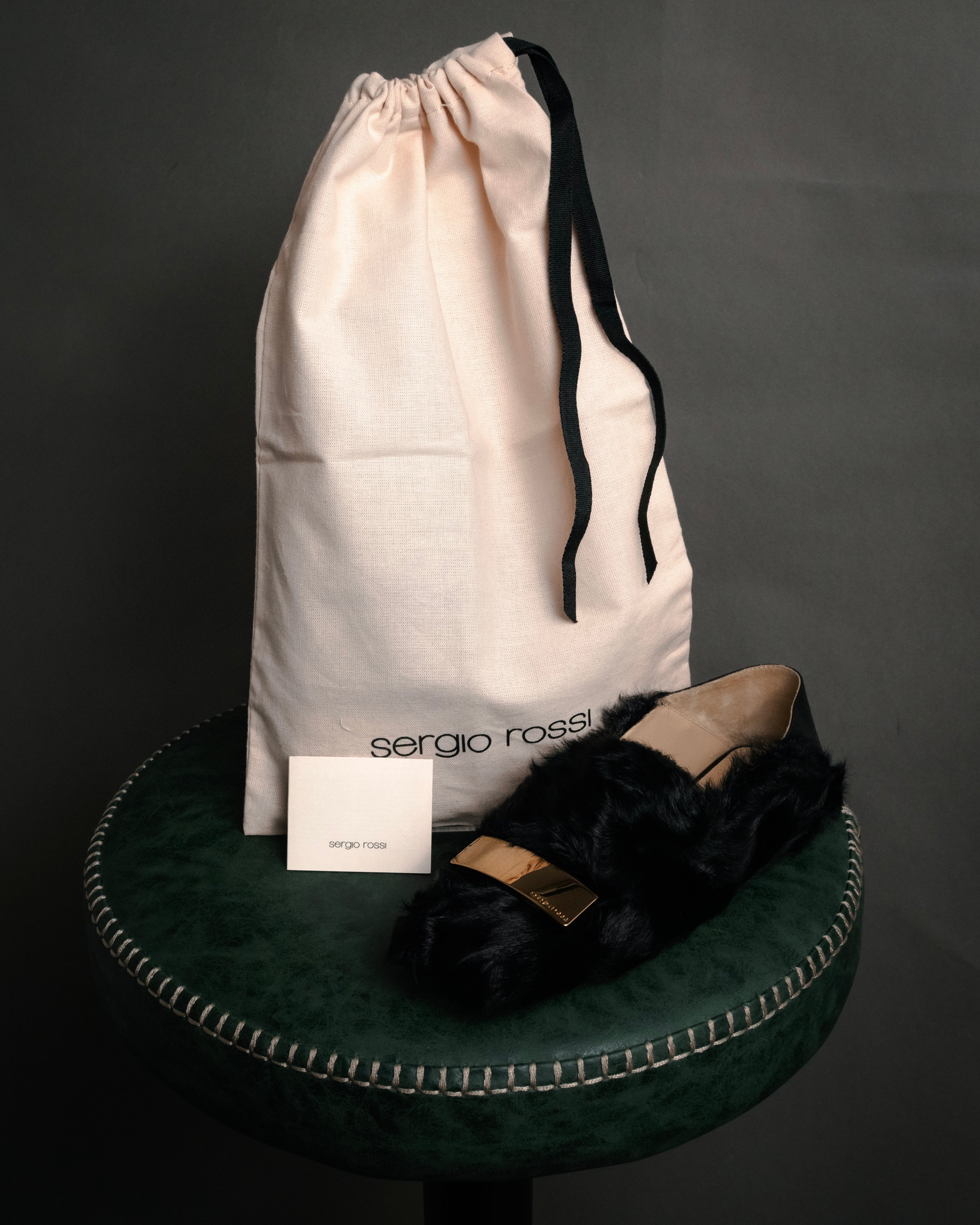 “sergio rossi” 2010’s Fur covered square toe loafers