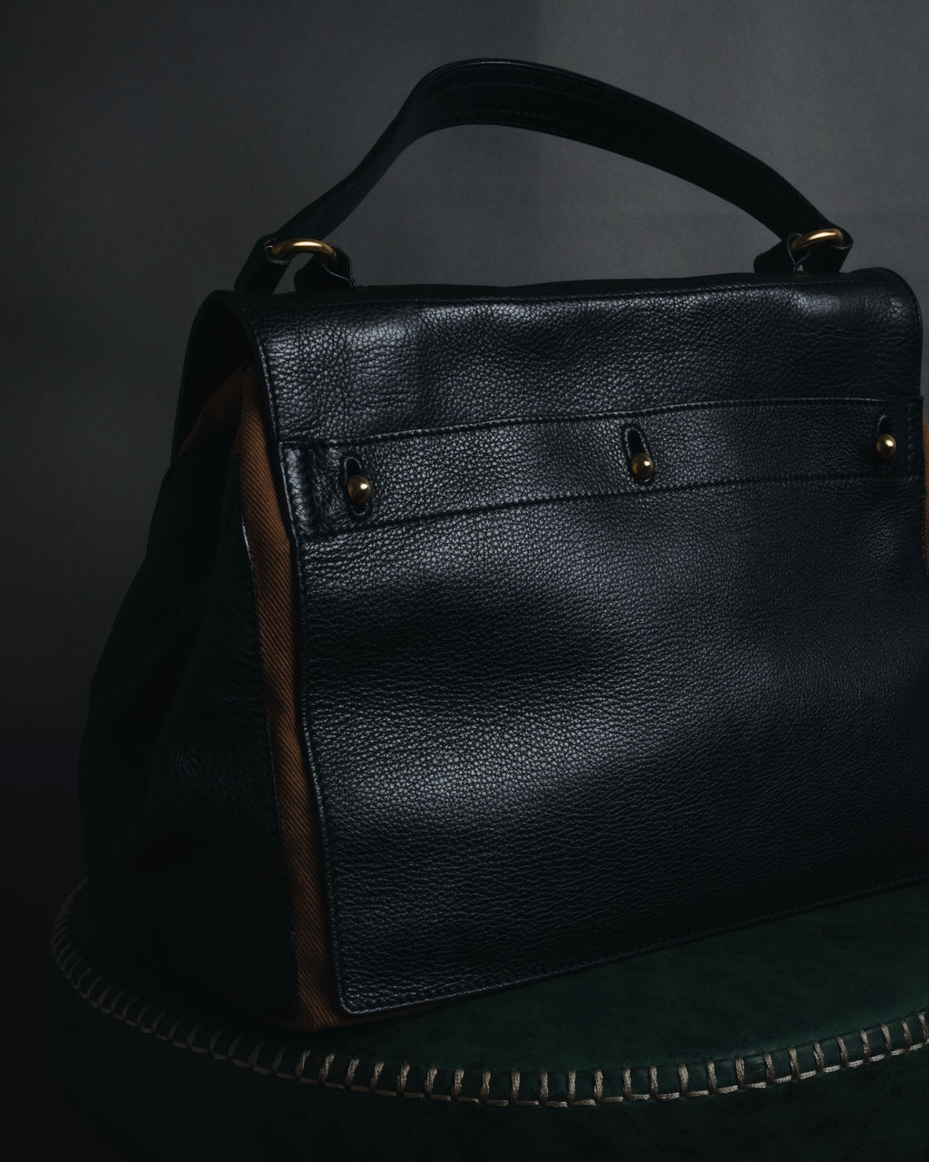 "YVES SAINT LAURENT" 2008-2012 Muse to icon clasp leather and canvas top handle bag