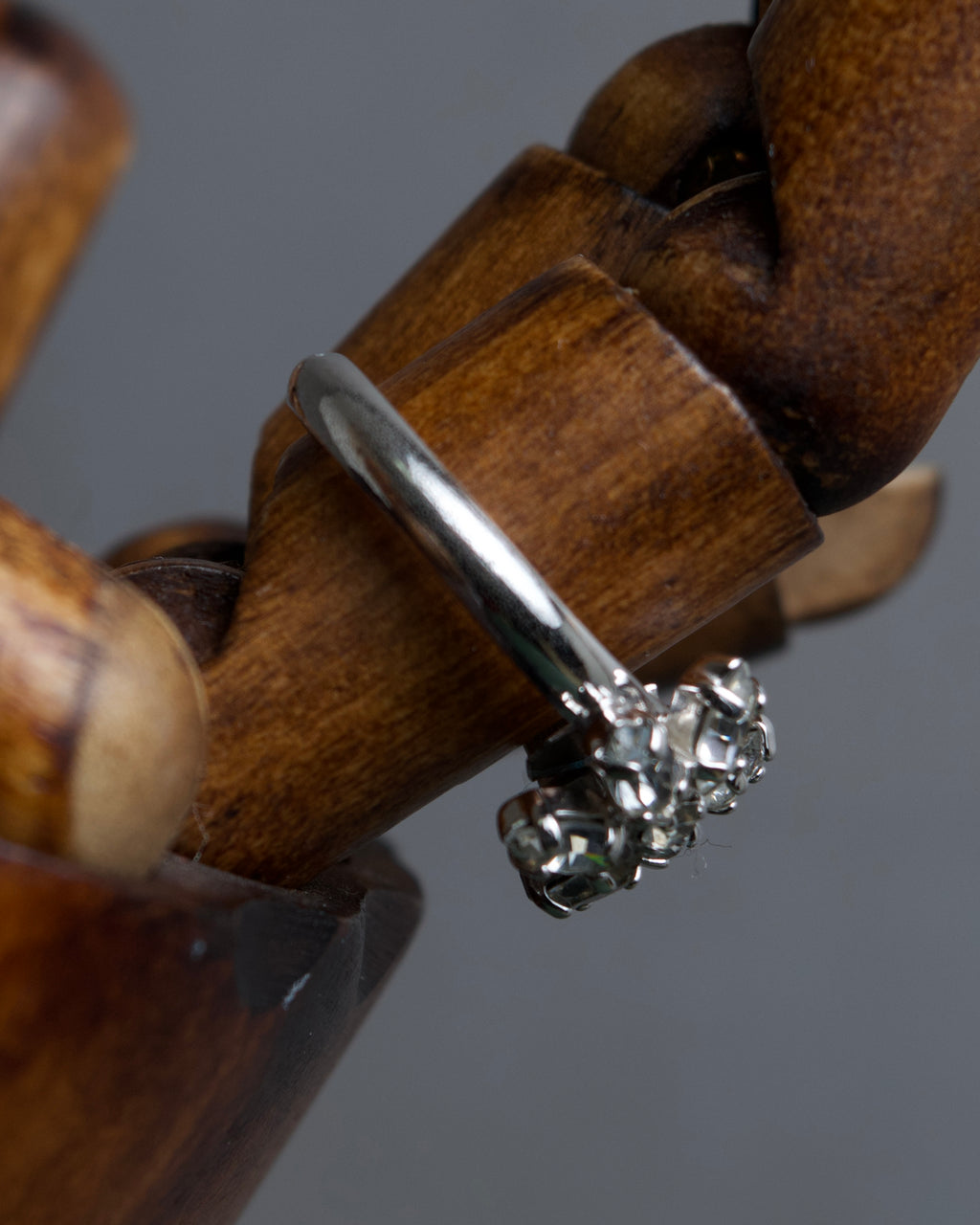 "Christian Dior" Flower motif rhinestone silver ring