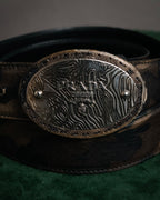 “PRADA” 2010’s Saffiano camouflage relief logo buckle
leather belt
