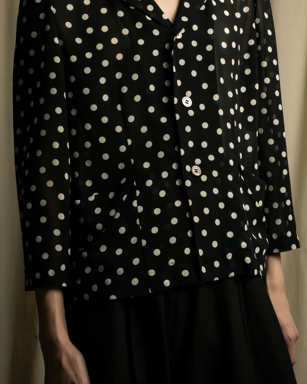 "robe de chambre COMME des GARCONS" 2002SS White dot pattern open collar shirt