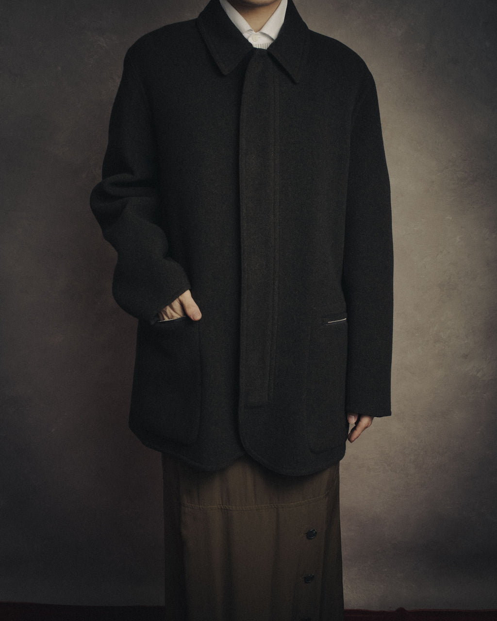 –SPECIAL– “HERMES” 90’s-00’s Concealed placket wool zip coat