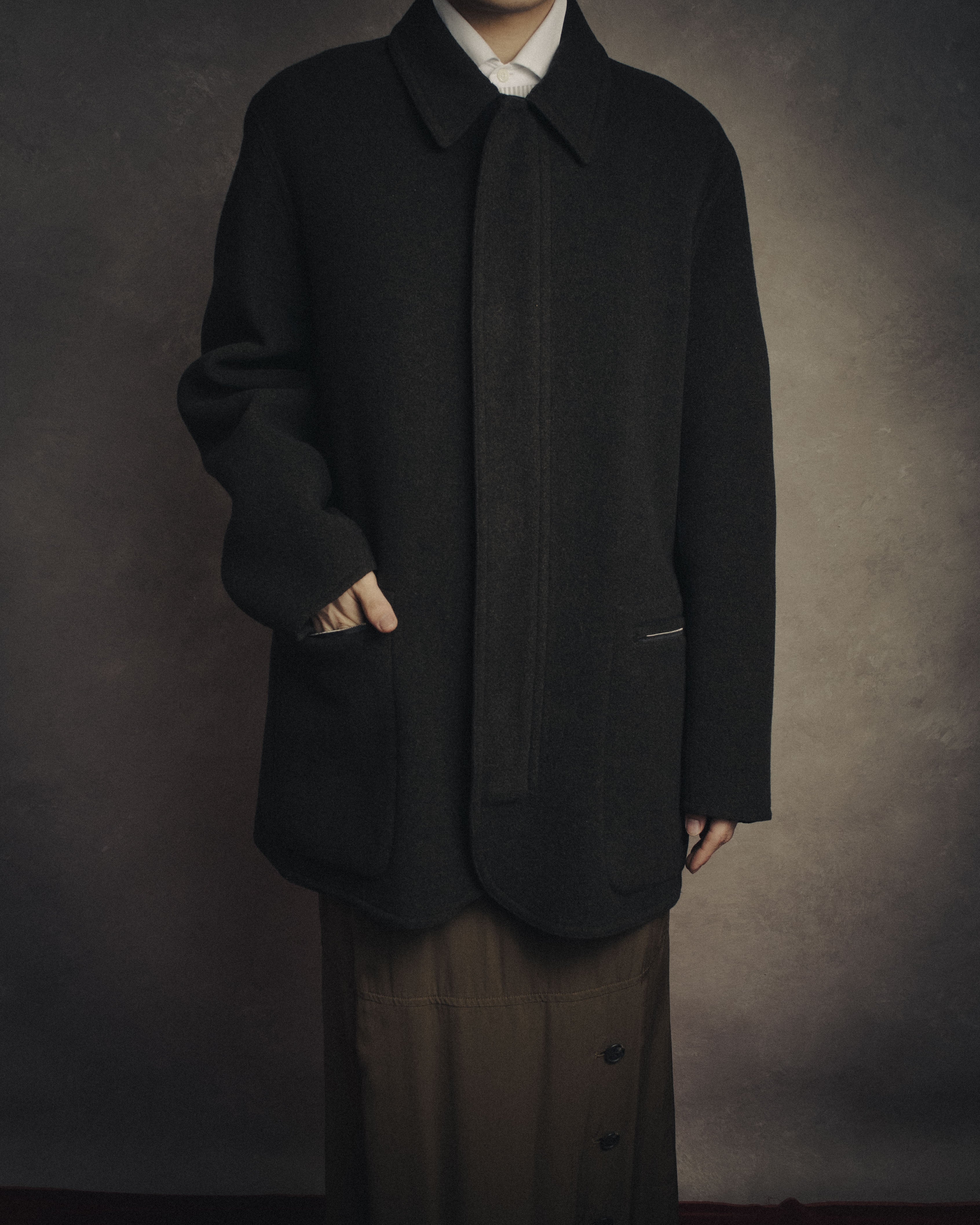 –SPECIAL– “HERMES” 90’s-00’s Concealed placket wool zip coat