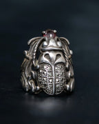 “Vintage” Beetle motif stone decorated silver ring