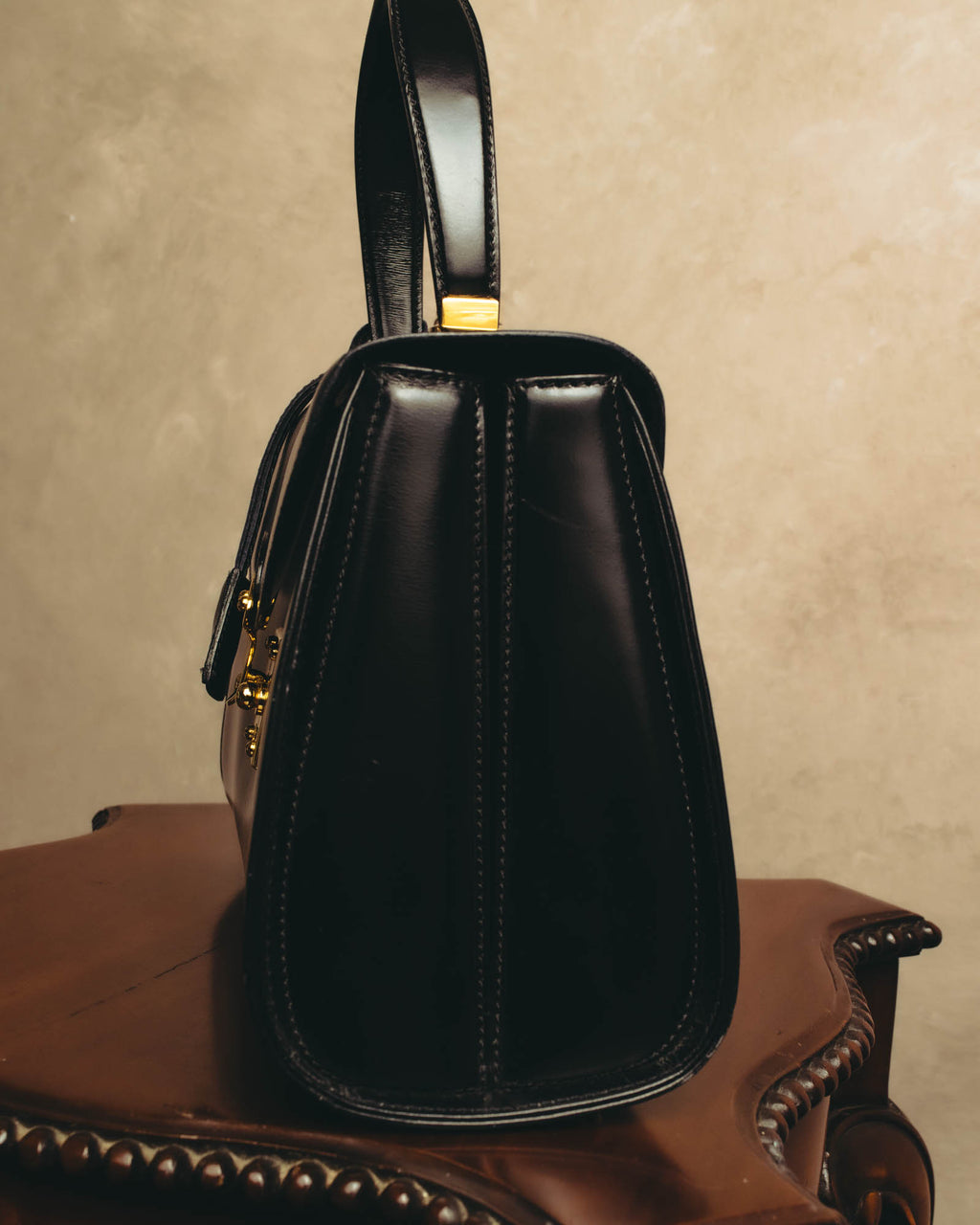 "LORENZO de MEDICI" 80's-00's Structured leather top handle handbag