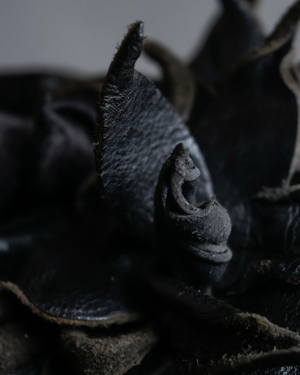 "Y's" Black leather flower motif design brooch