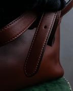 "Valentino Garavani" Reddish brown trapezoid silhouette 2way leather bag