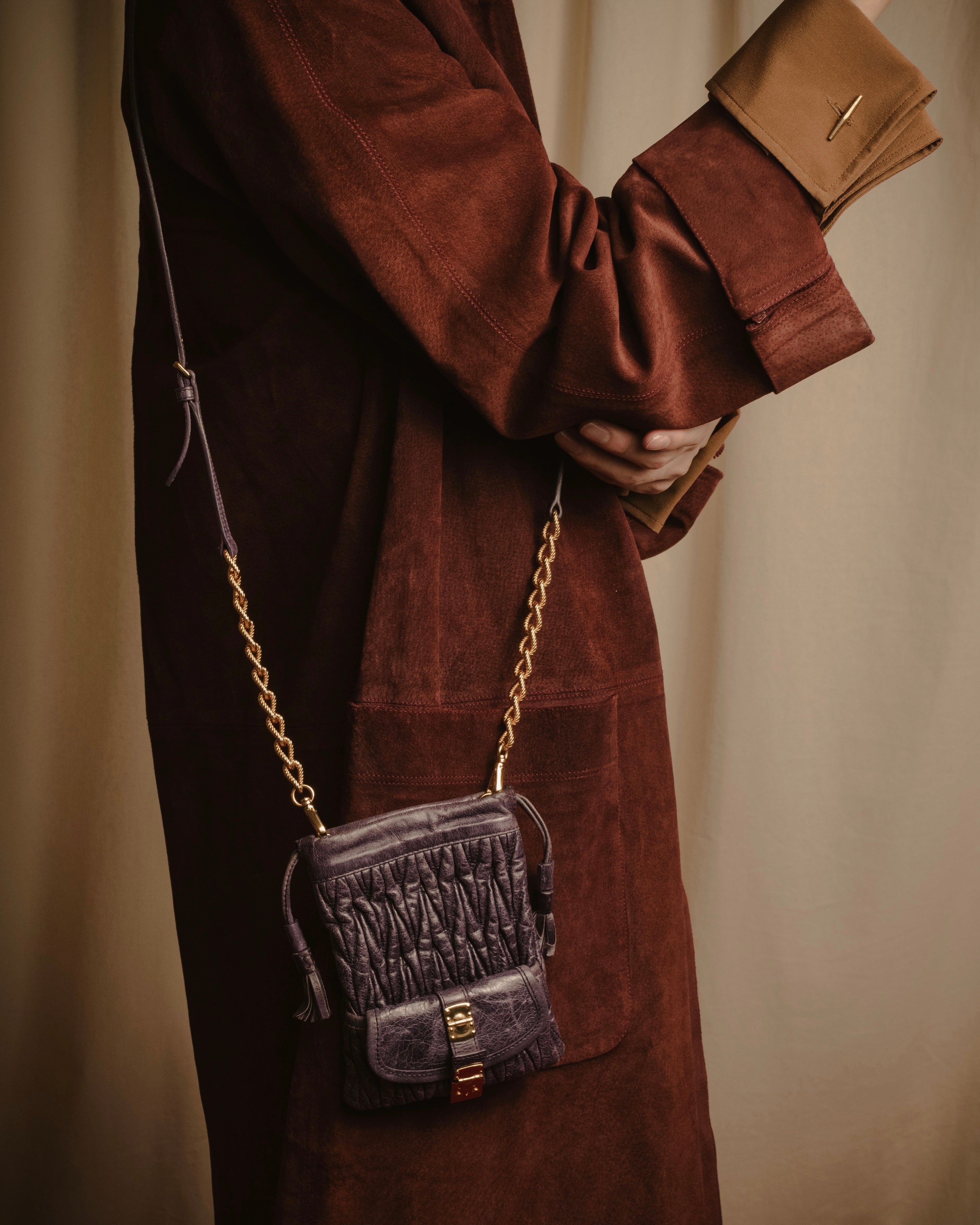 -SPECIAL- "GUCCI" 70’s Suede leather round collar coat