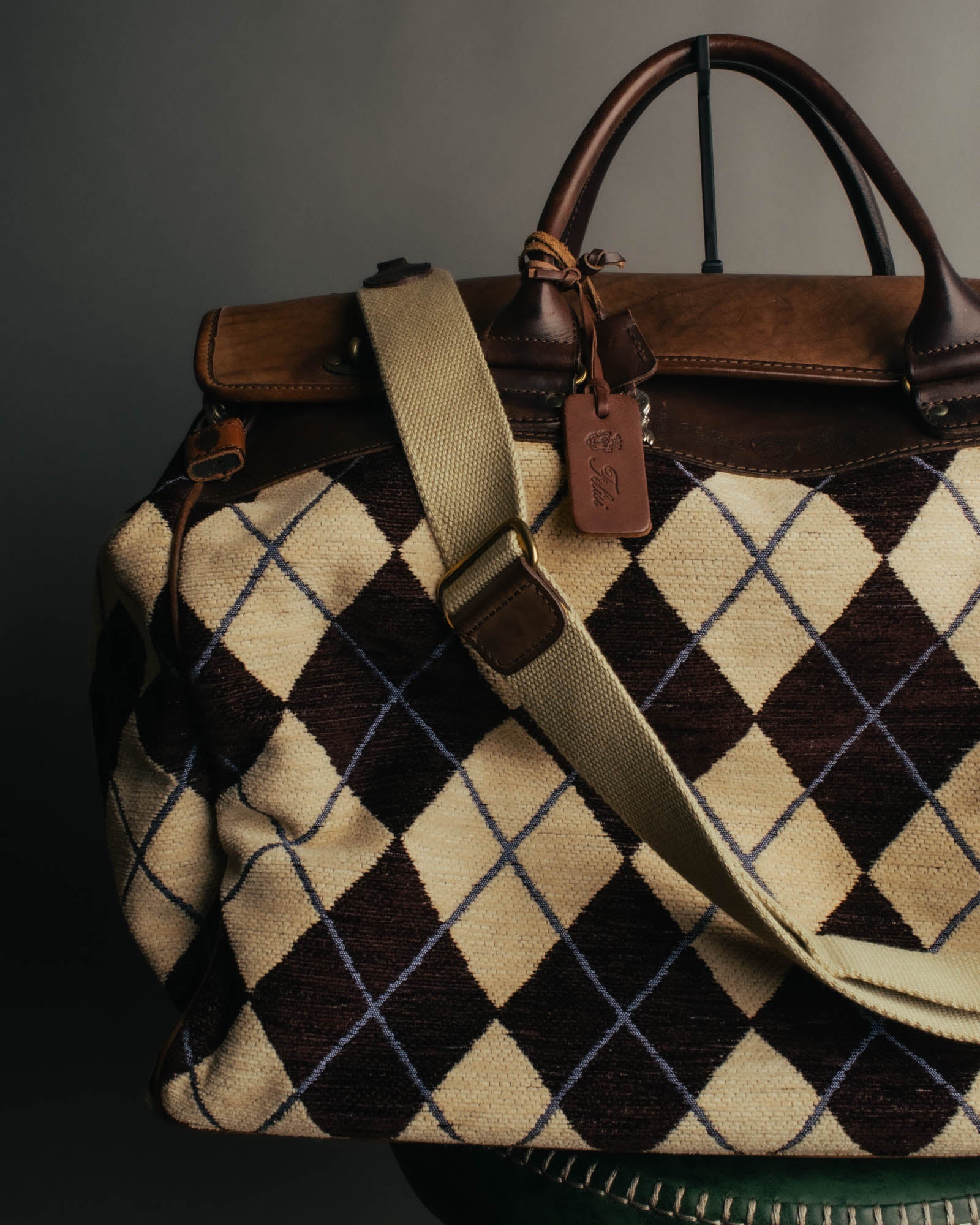-SPECIAL- "Felisi" Argyle leather trim 2way boston bag