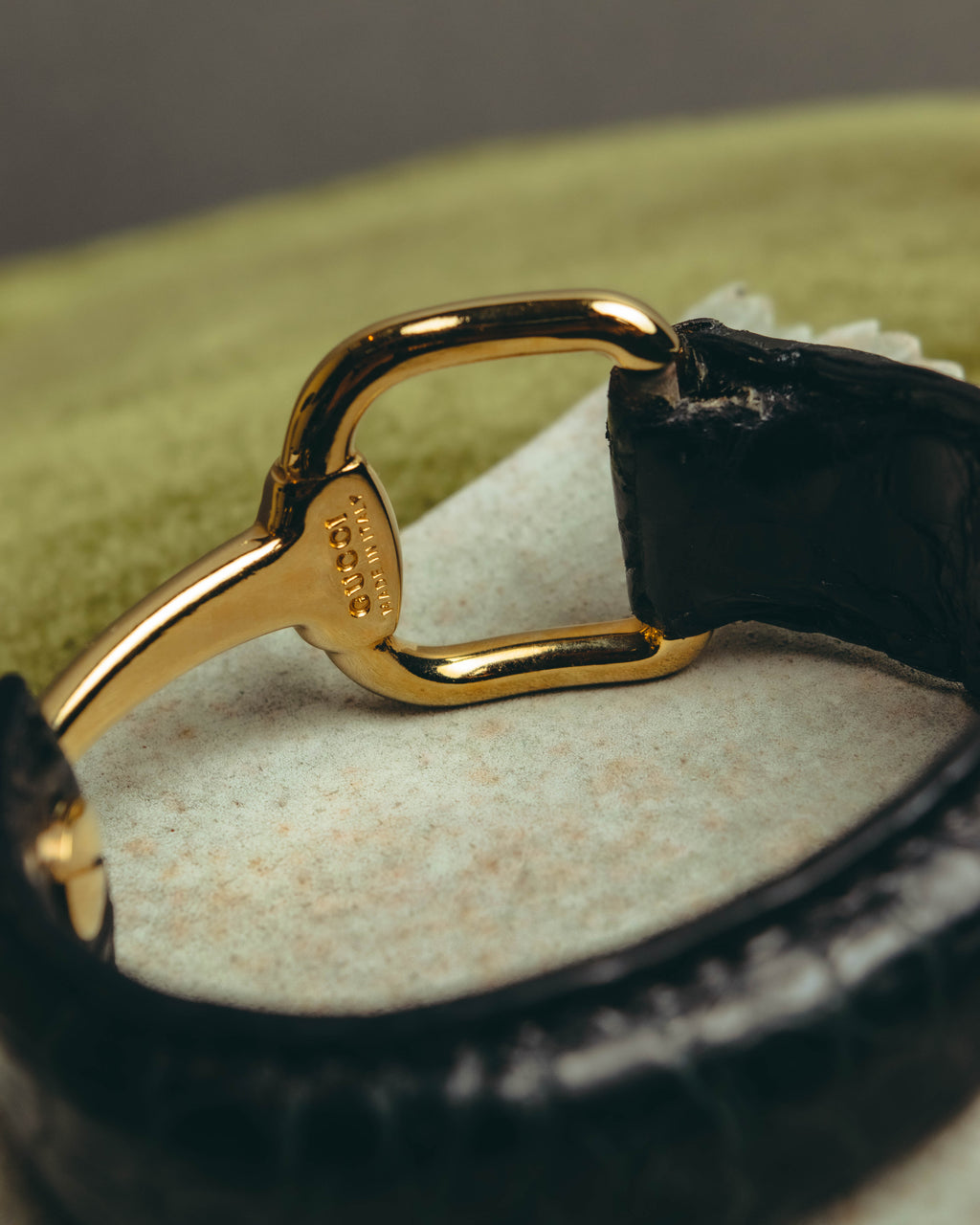 -SPECIAL- "GUCCI" 70's-80's Iconic horsebit crocodile leather cuff bangle