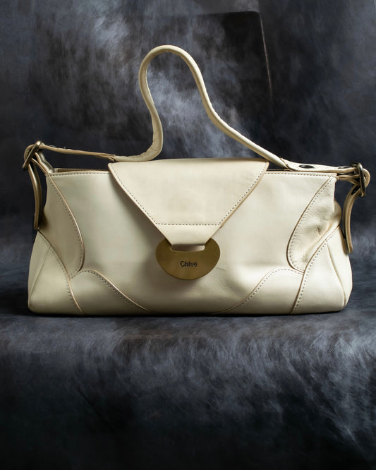 "Chloe" Gold parts design horizontal leather bag