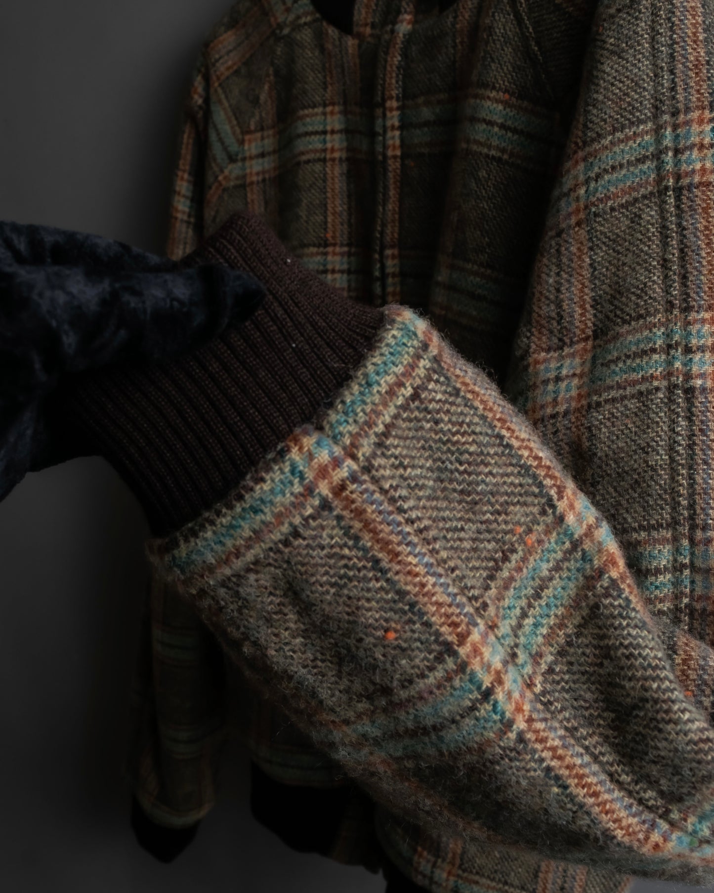 "ETRO" Multi-check pattern high neck ribbed knit blouson