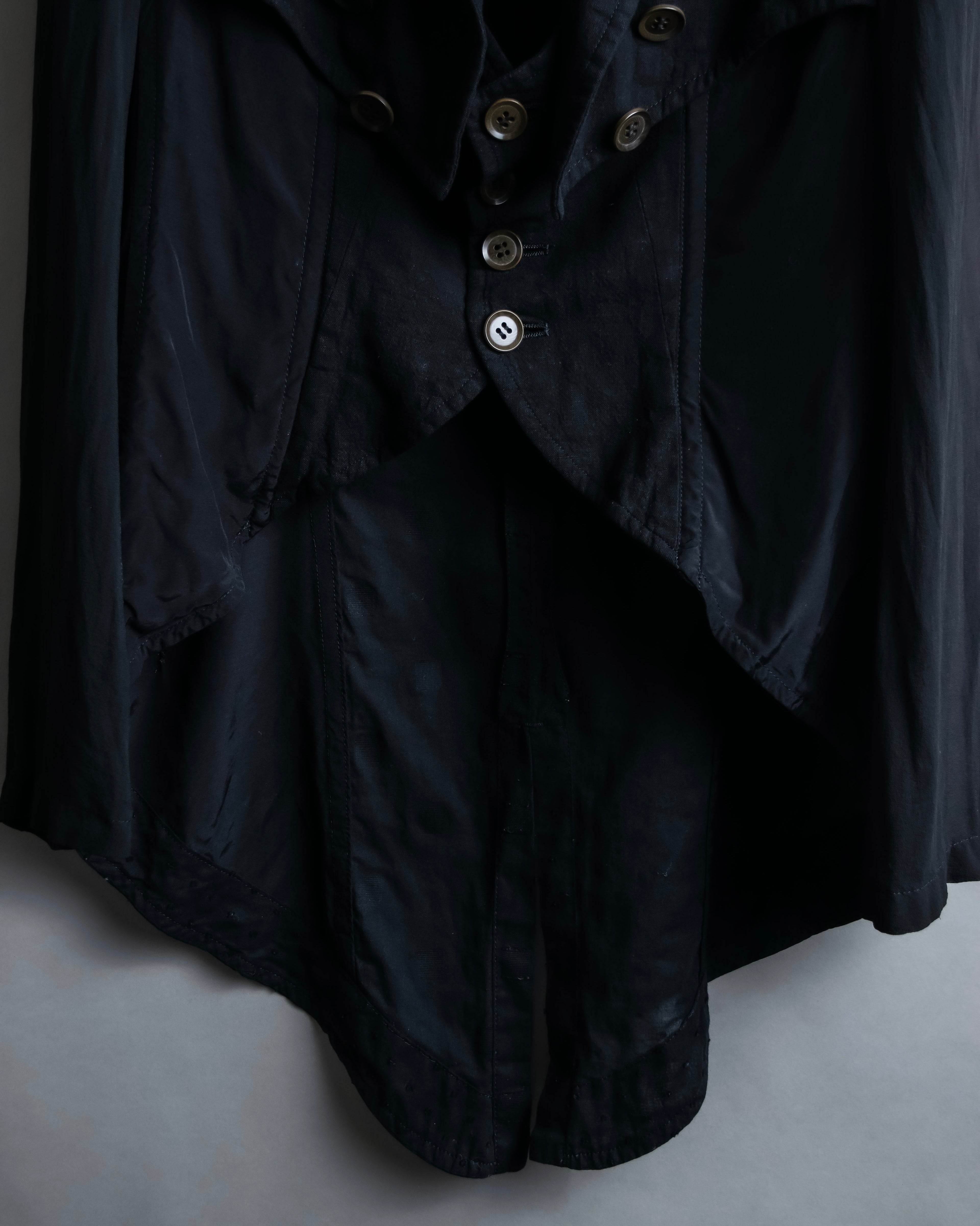 “Y’s COMPOSITION: SEE ATTACHED LABEL” Layered design multi buttons tail coat