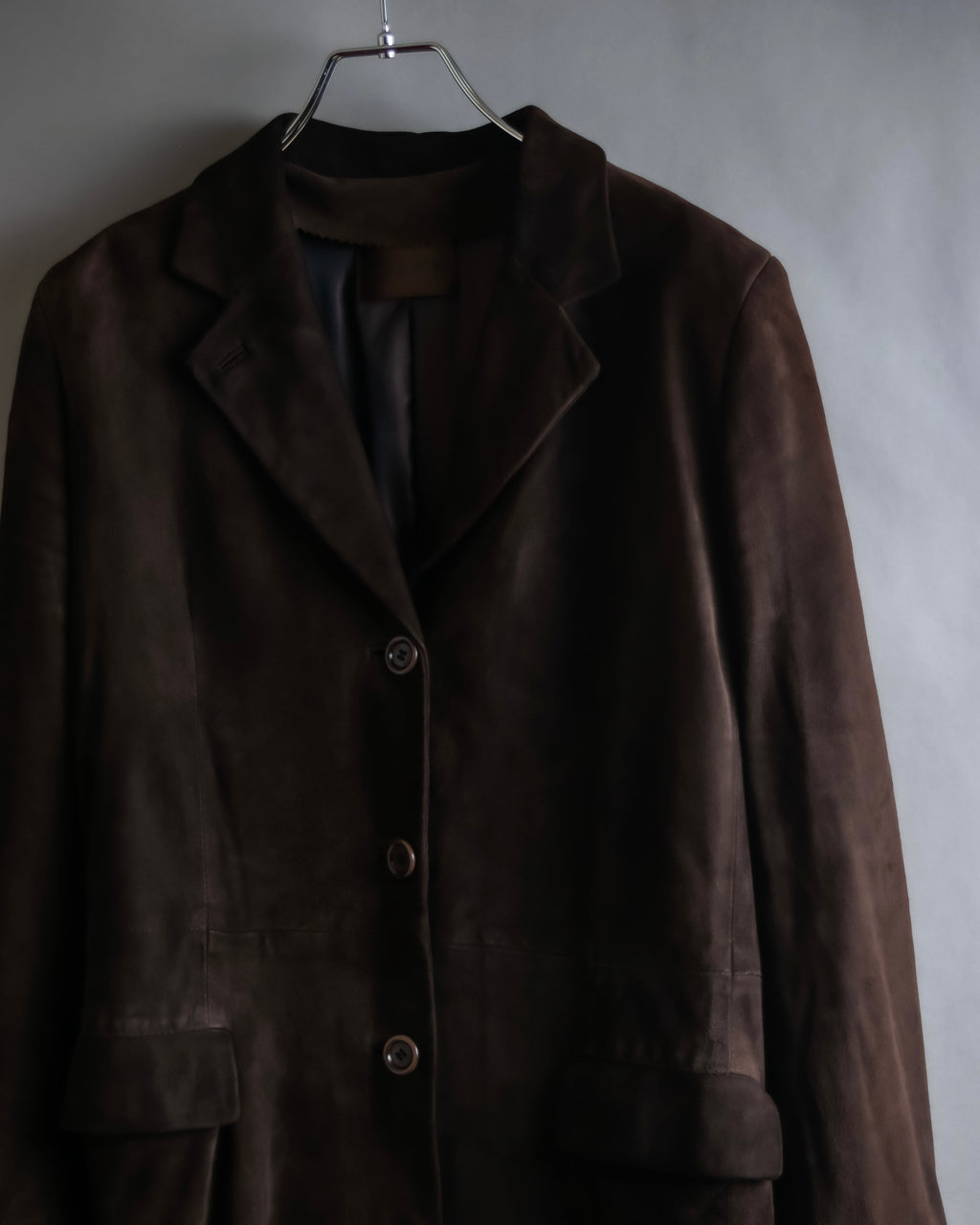 "LOEWE" 80's flowing line suede leather chester coat