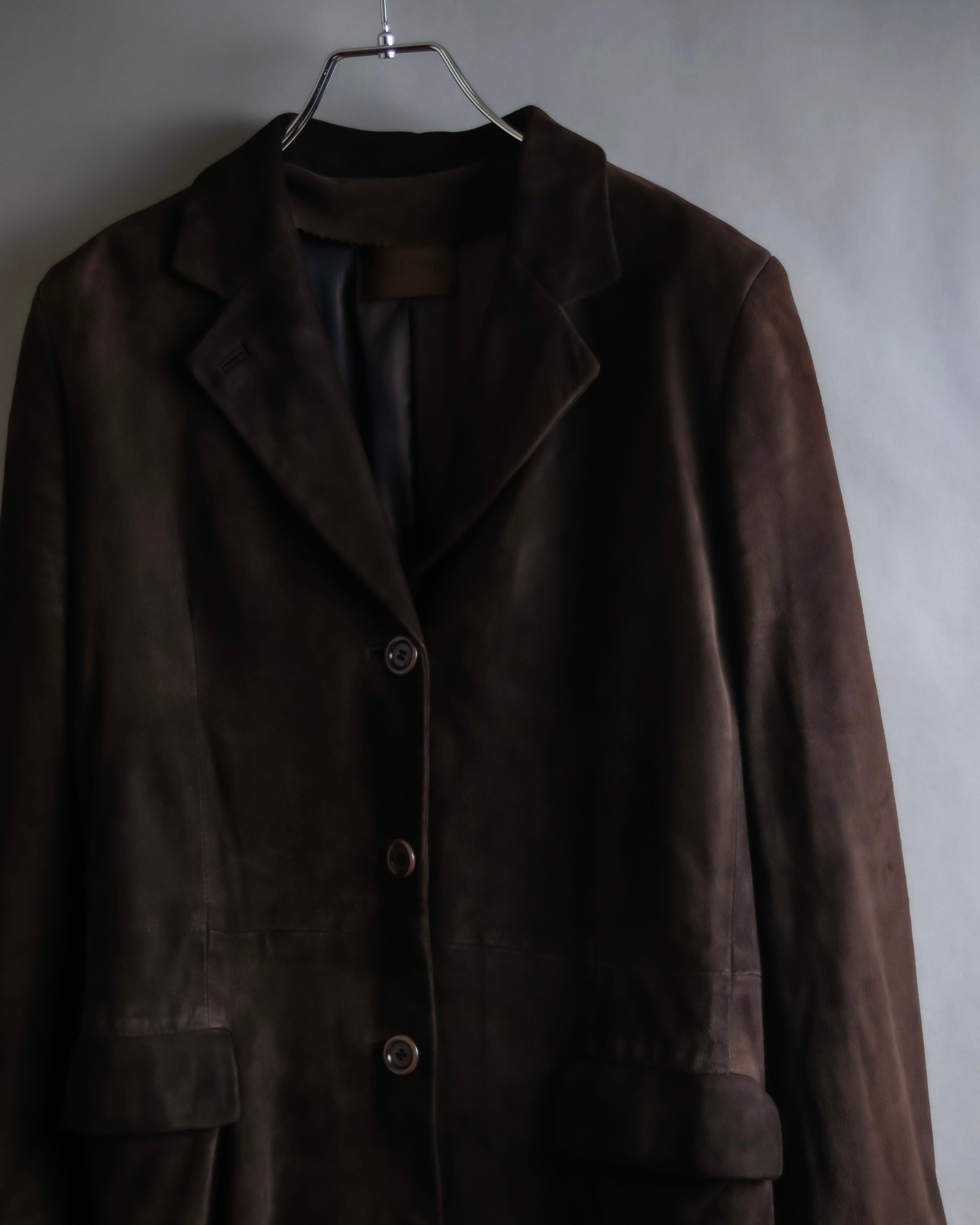 "LOEWE" 80's flowing line suede leather chester coat