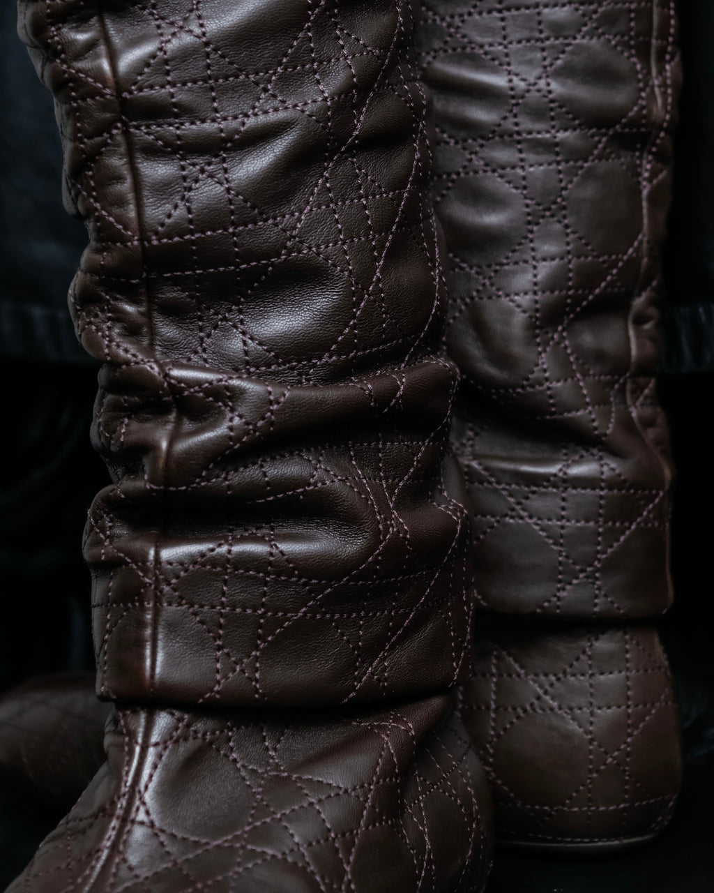 “Christian Dior” Brown Cannage leather long boots