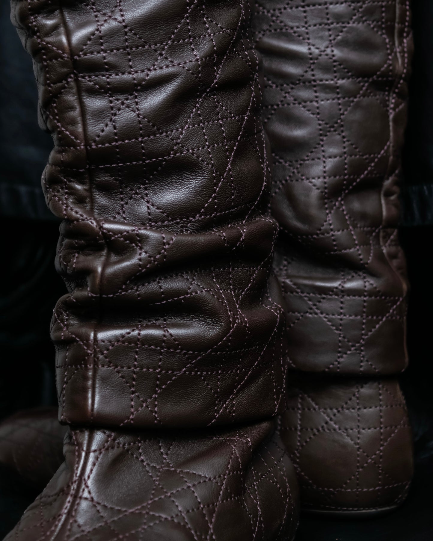 “Christian Dior”  Brown Cannage leather long boots