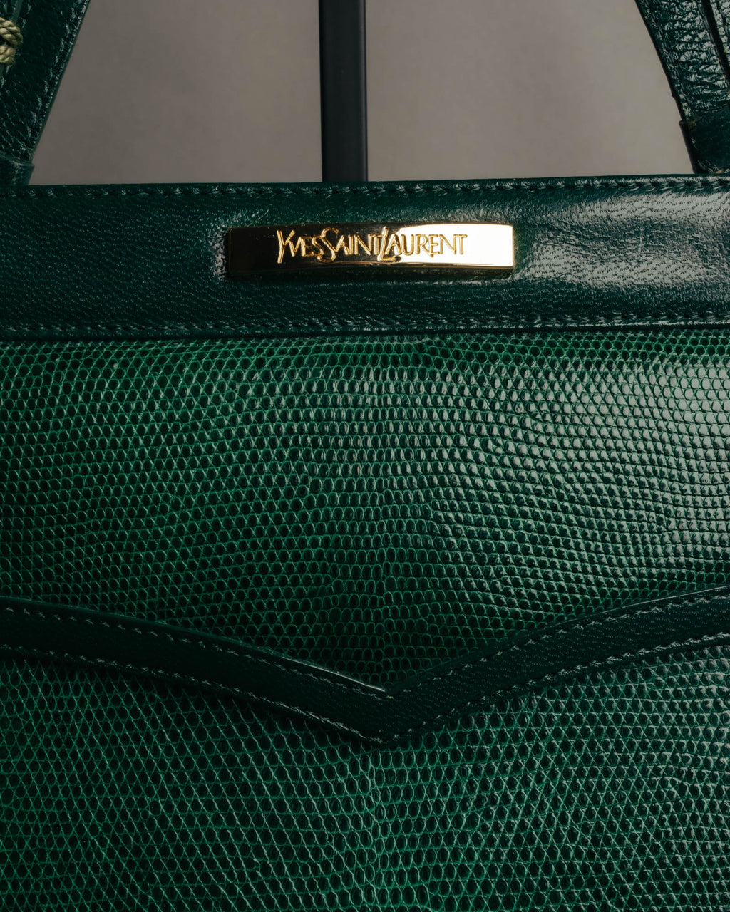 -SPECIAL- "Yves Saint Laurent" 80's-90's Glossy green exotic leather shoulder handbag