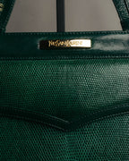 -SPECIAL- "Yves Saint Laurent" 80's-90's Glossy green exotic leather shoulder handbag