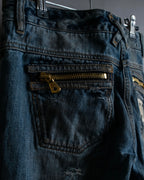 "Dolce & Gabbana" Gold zip detail distressed straight denim