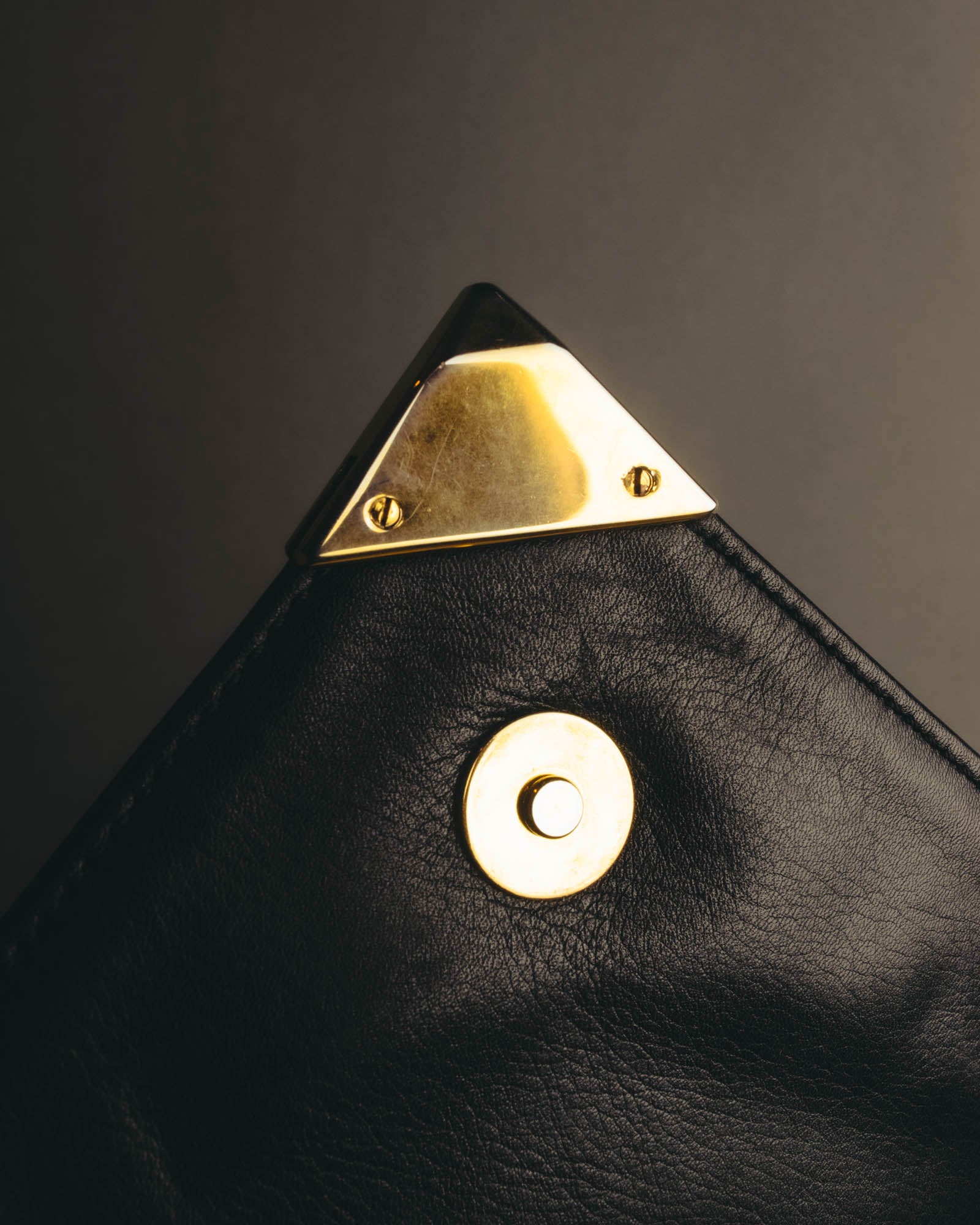 "CELINE" 70's-80's Classic black leather shoulder bag