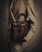 -SPECIAL- "CRISTIAN FLORENCE" 90's-00's Classic crocodile embossed leather structured top handle bag