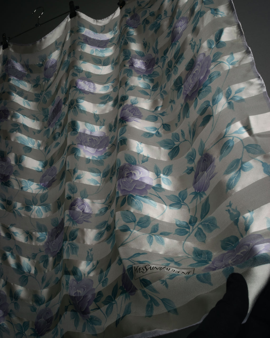 “Yves Saint Laurent” 80’s-90’s Sheer stripe floral silk scarf