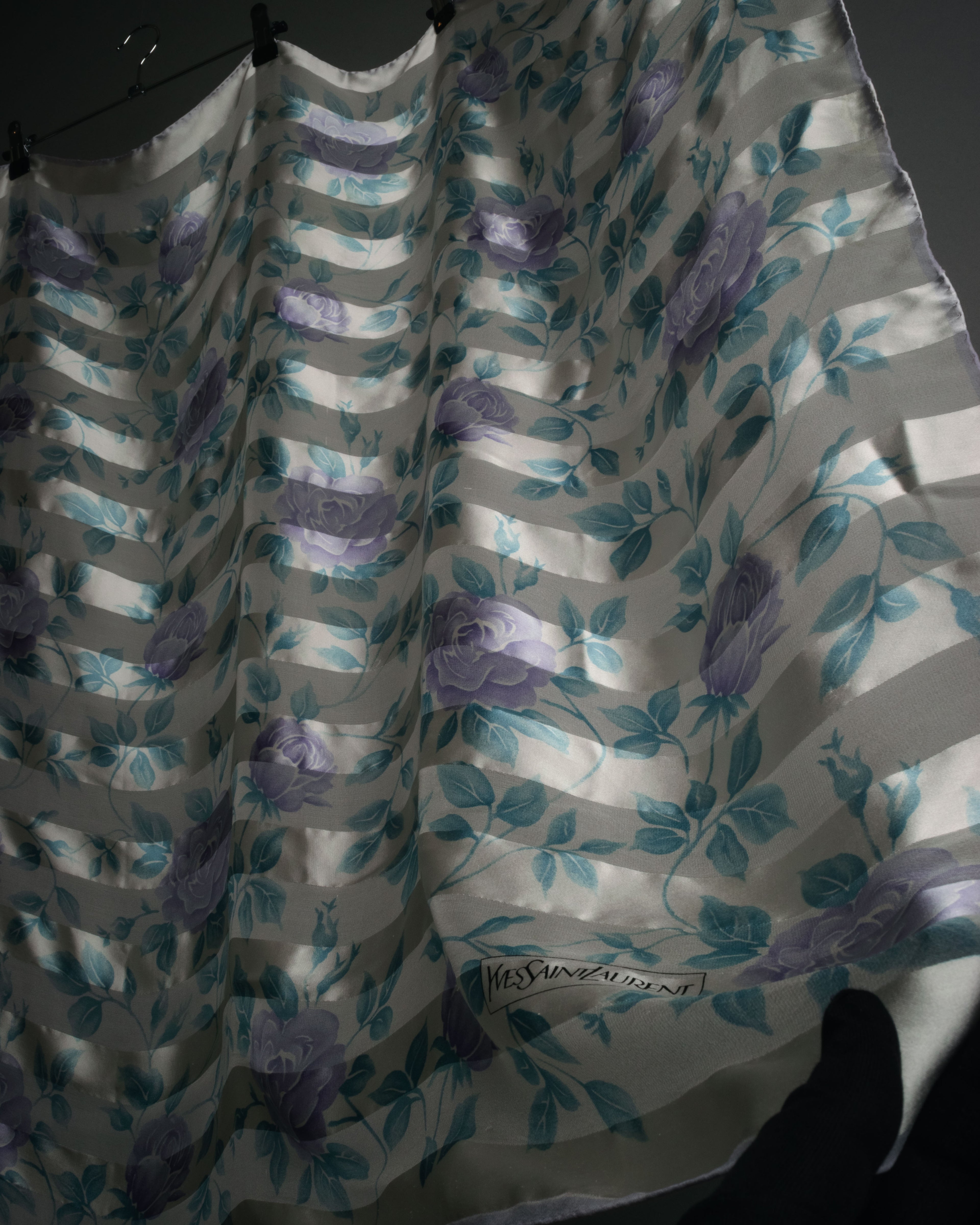 “Yves Saint Laurent” 80’s-90’s Sheer stripe floral silk scarf