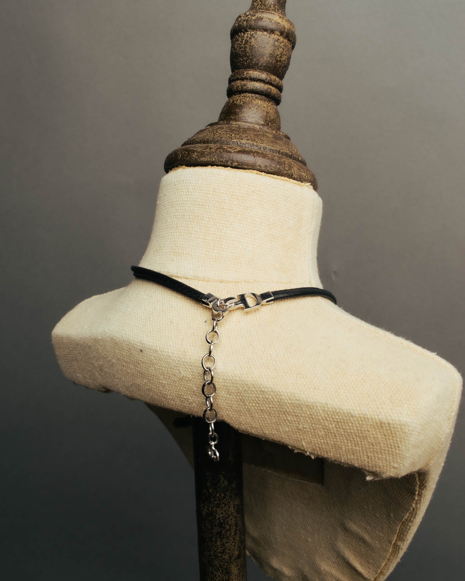 "Christian Dior" Ribbon charm leather cord choker necklace