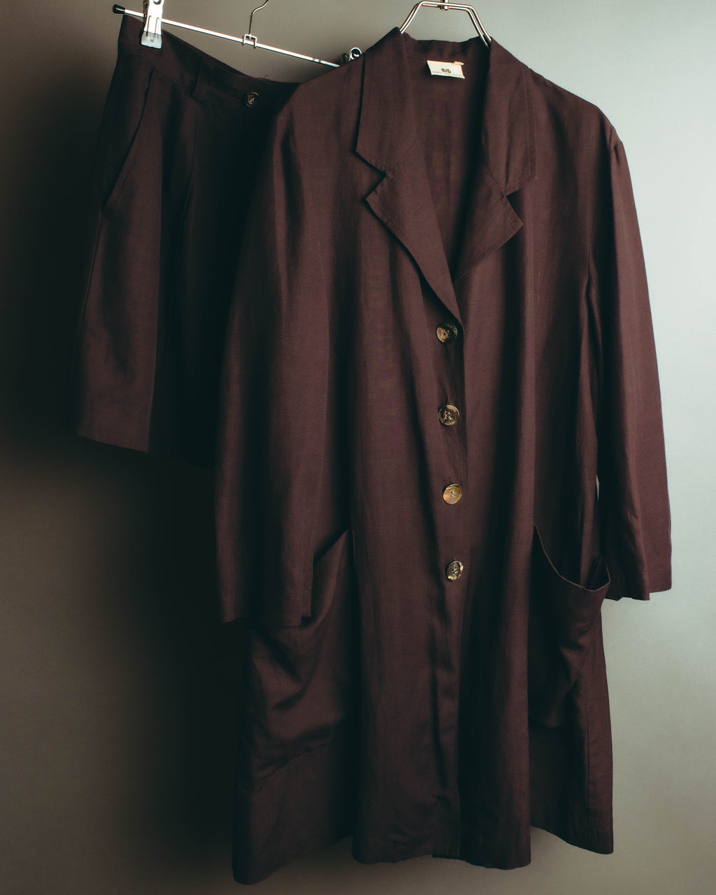 -SPECIAL- “DRIES VAN NOTEN” 90’s–00’s Rayon linen tailored long jacket and shorts set up
