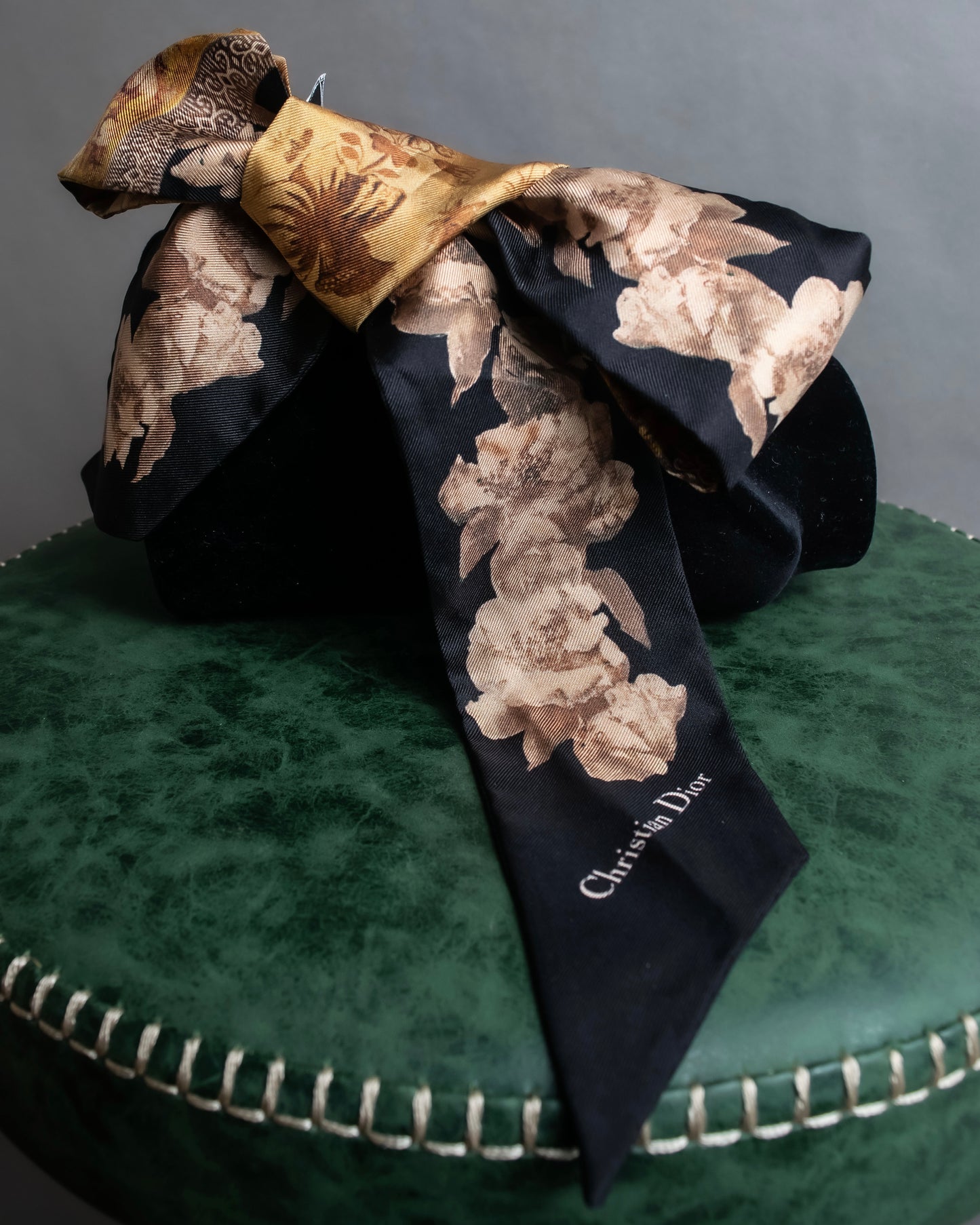 "Christian Dior" Baroque floral pattern silk twill scarf