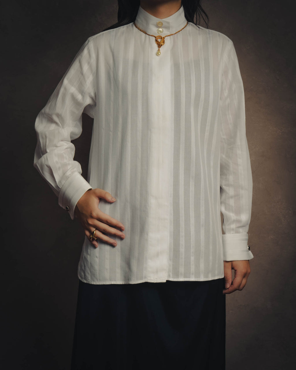 -SPECIAL- “CHANEL” 08 Cruise Collection Sheer cotton stand collar shirt