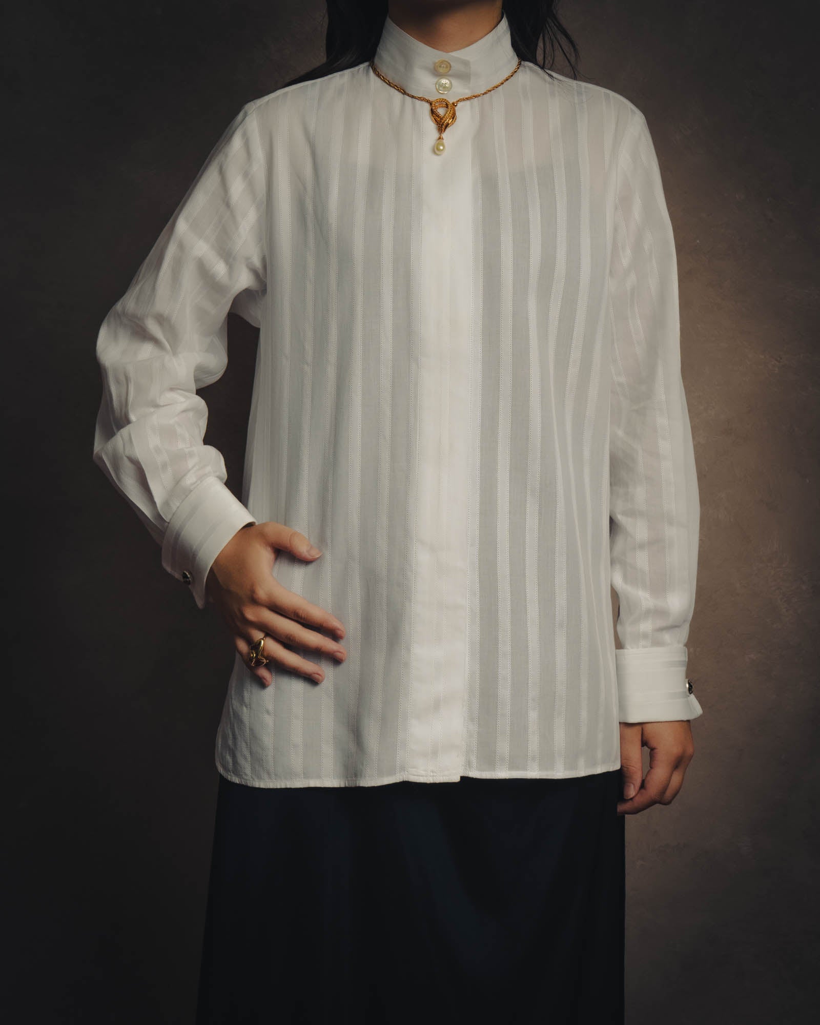 -SPECIAL- “CHANEL” 08 Cruise Collection Sheer cotton stand collar shirt