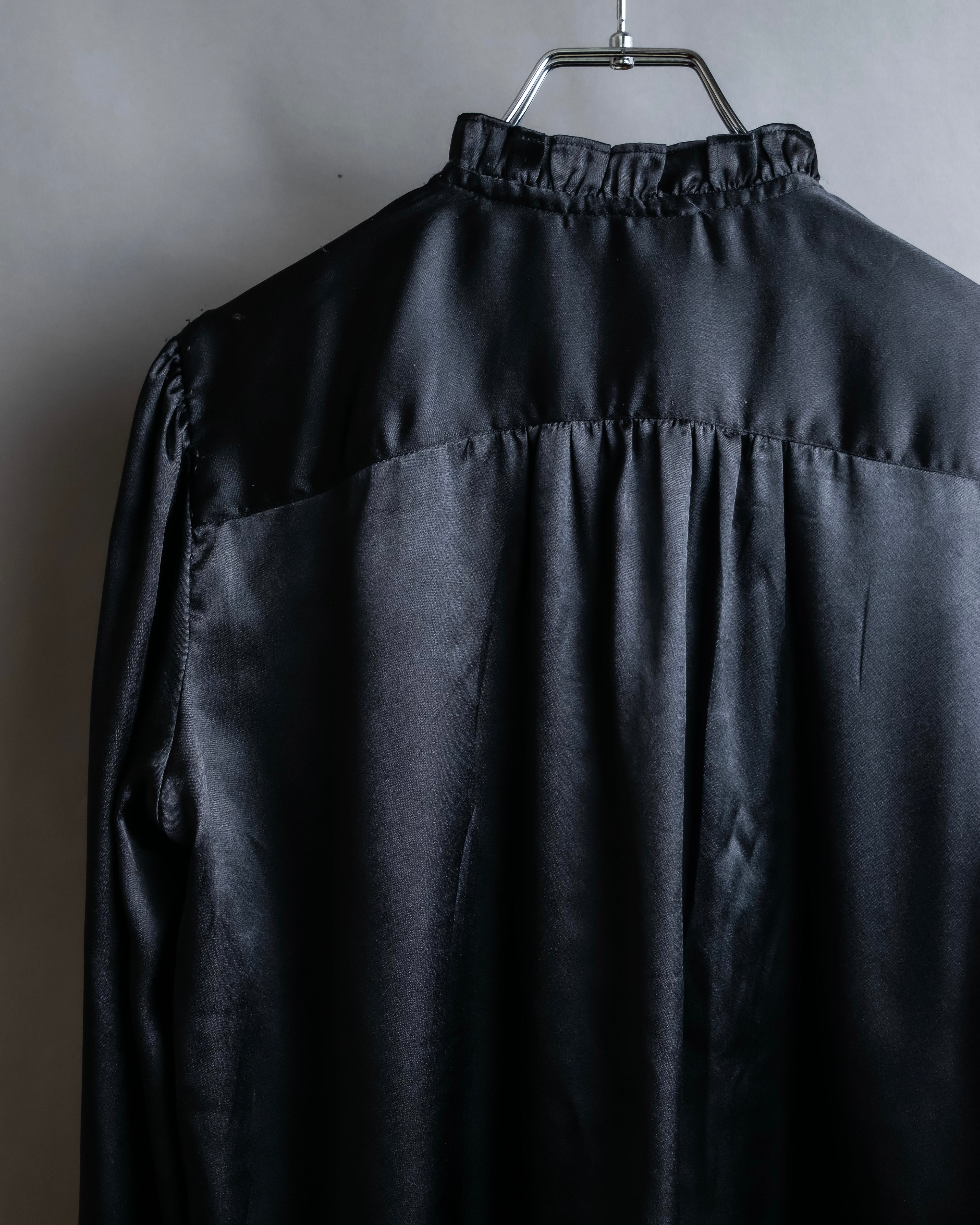 "Vintage frill detail pin tuck shiny shirt"