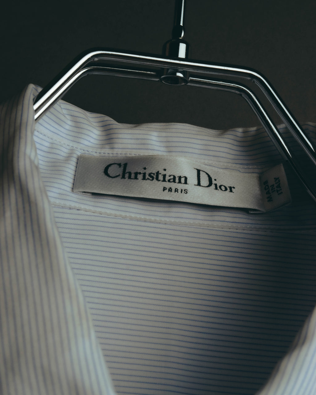 -SPECIAL- "Christian Dior" 00's-10's Embellished shield crest striped ruched sleeve shirt
