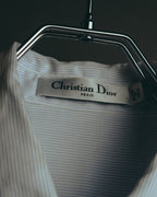 -SPECIAL- "Christian Dior" 00's-10's Embellished shield crest striped ruched sleeve shirt