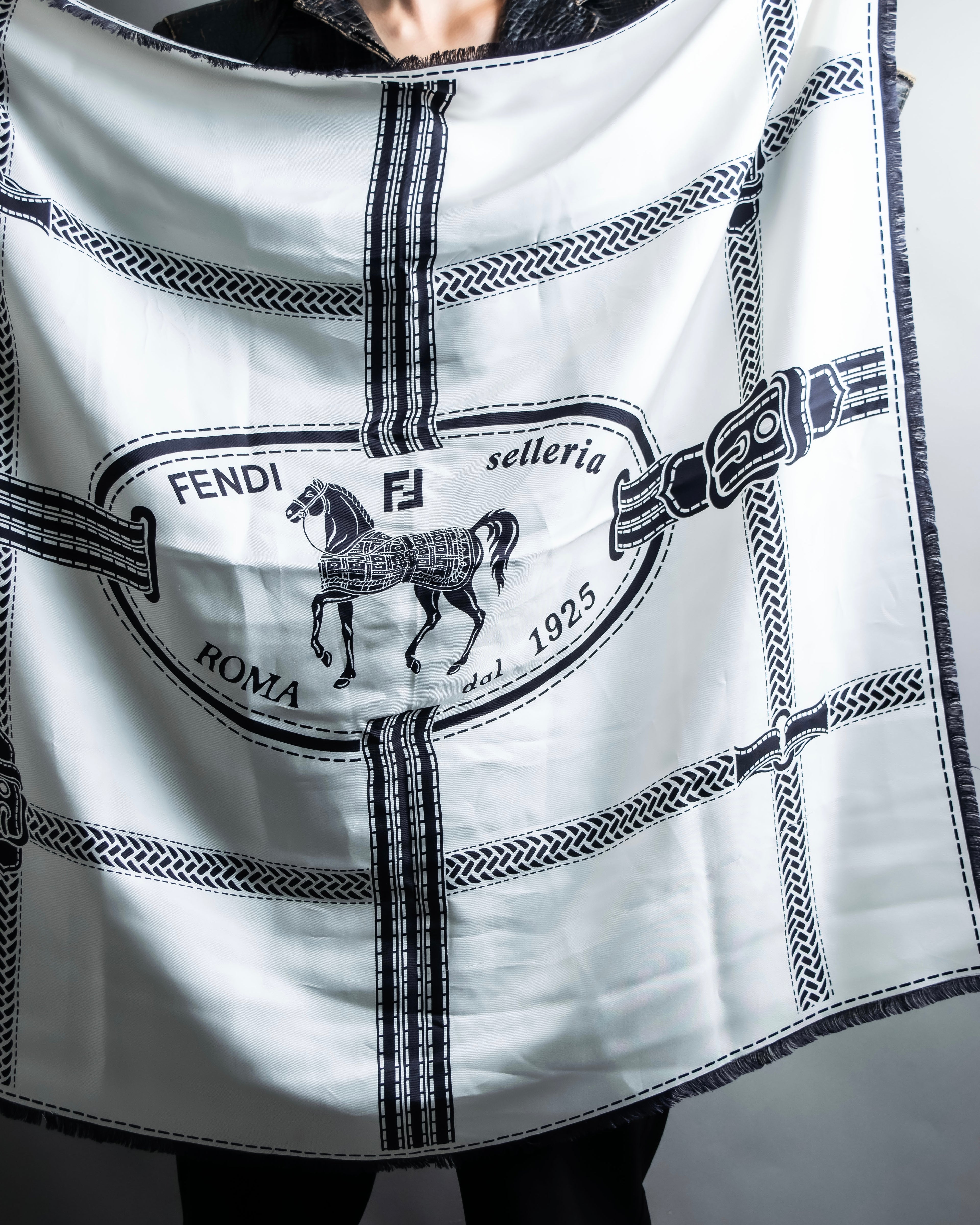"FENDI" Horse motif FF logo Selleria large scarf