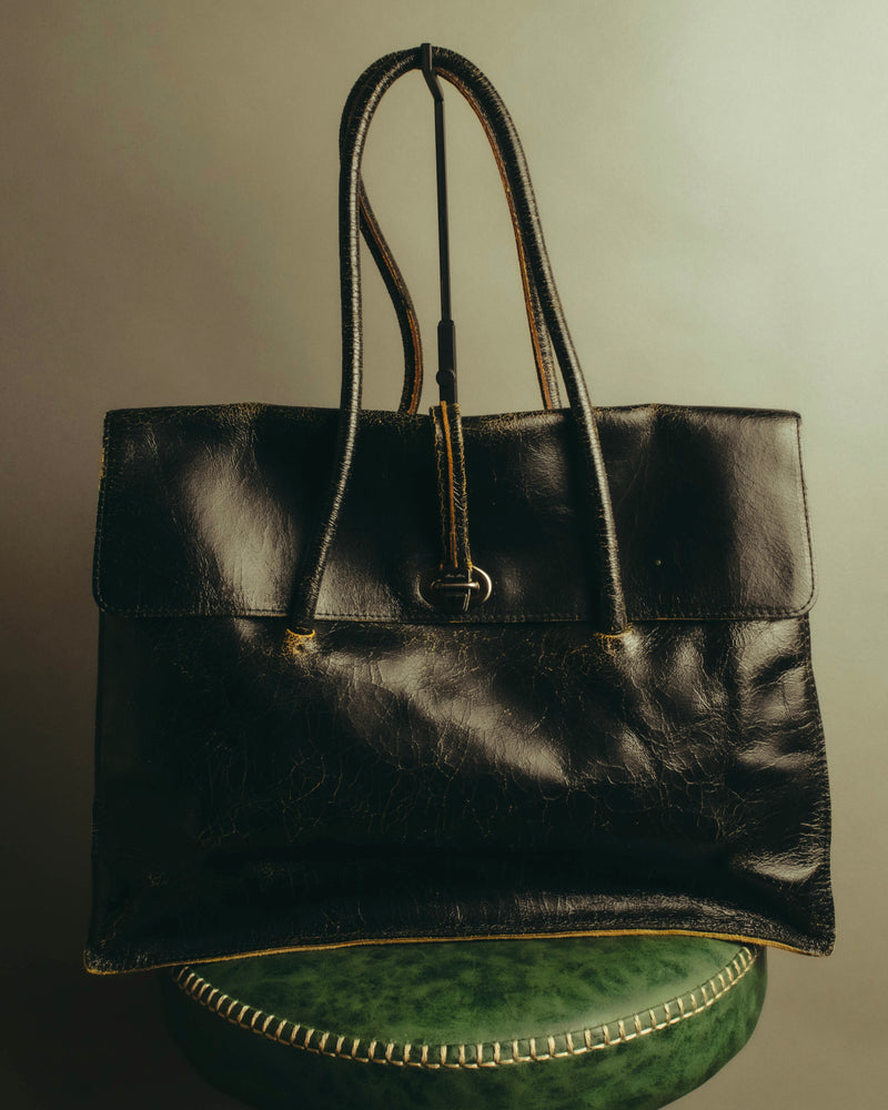 "Miu Miu" 90's-00's Cracked leather tote handbag