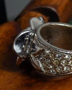 "CHANEL" Camellia motif rhinestone logo design ring