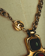 –SPECIAL– "CHANEL" 80's Gripoix Byzantine cross pendant necklace