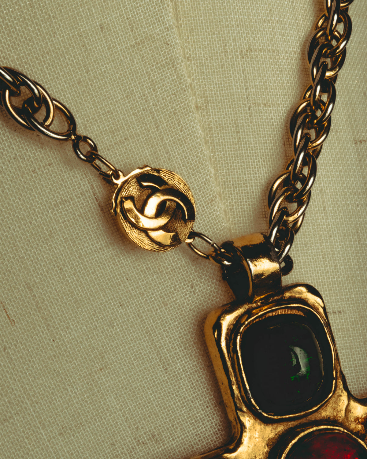 –SPECIAL– "CHANEL" 80's Gripoix Byzantine cross pendant necklace