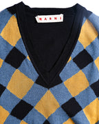 MARNI/ Argyle Pattern Knit Vest Blue×Yellow