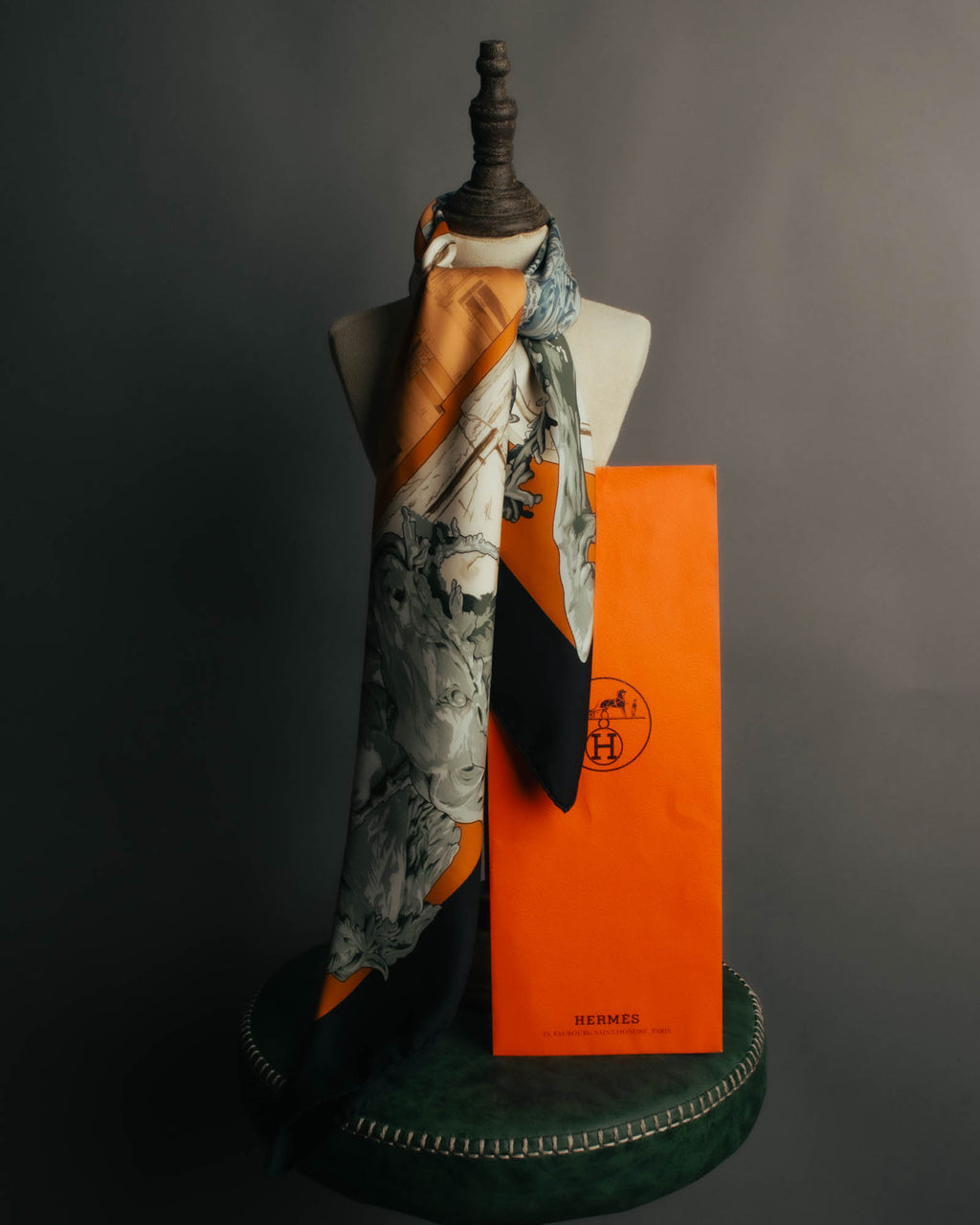 "Hermès" 90's-00's Architectural printed silk scarf
