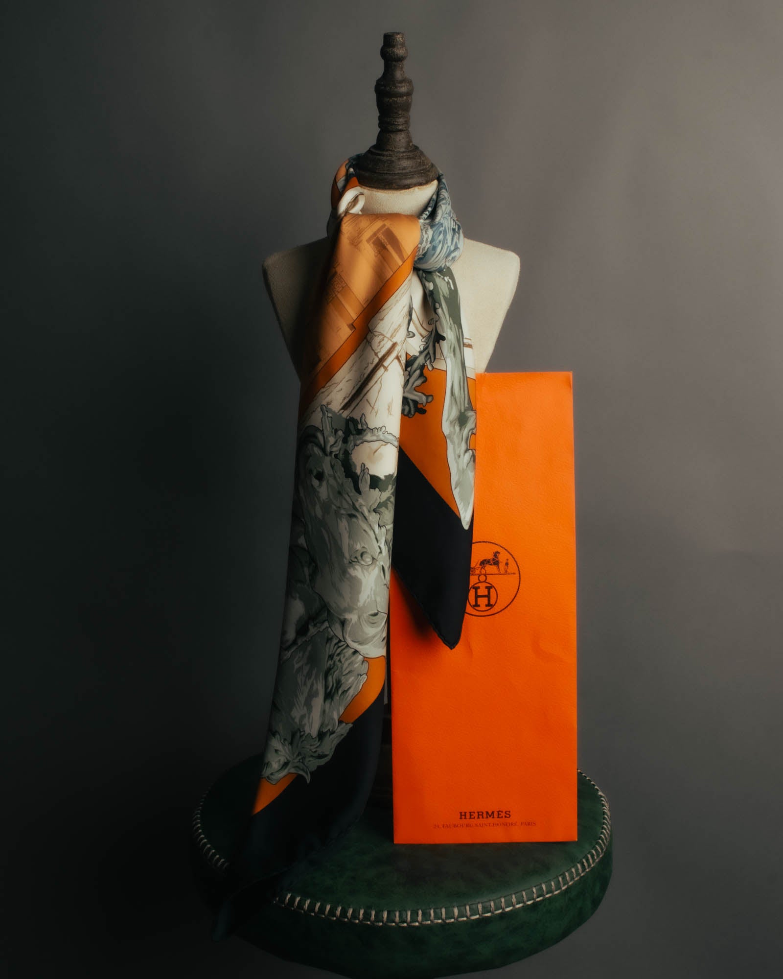 "Hermès" 90's-00's Architectural printed silk scarf