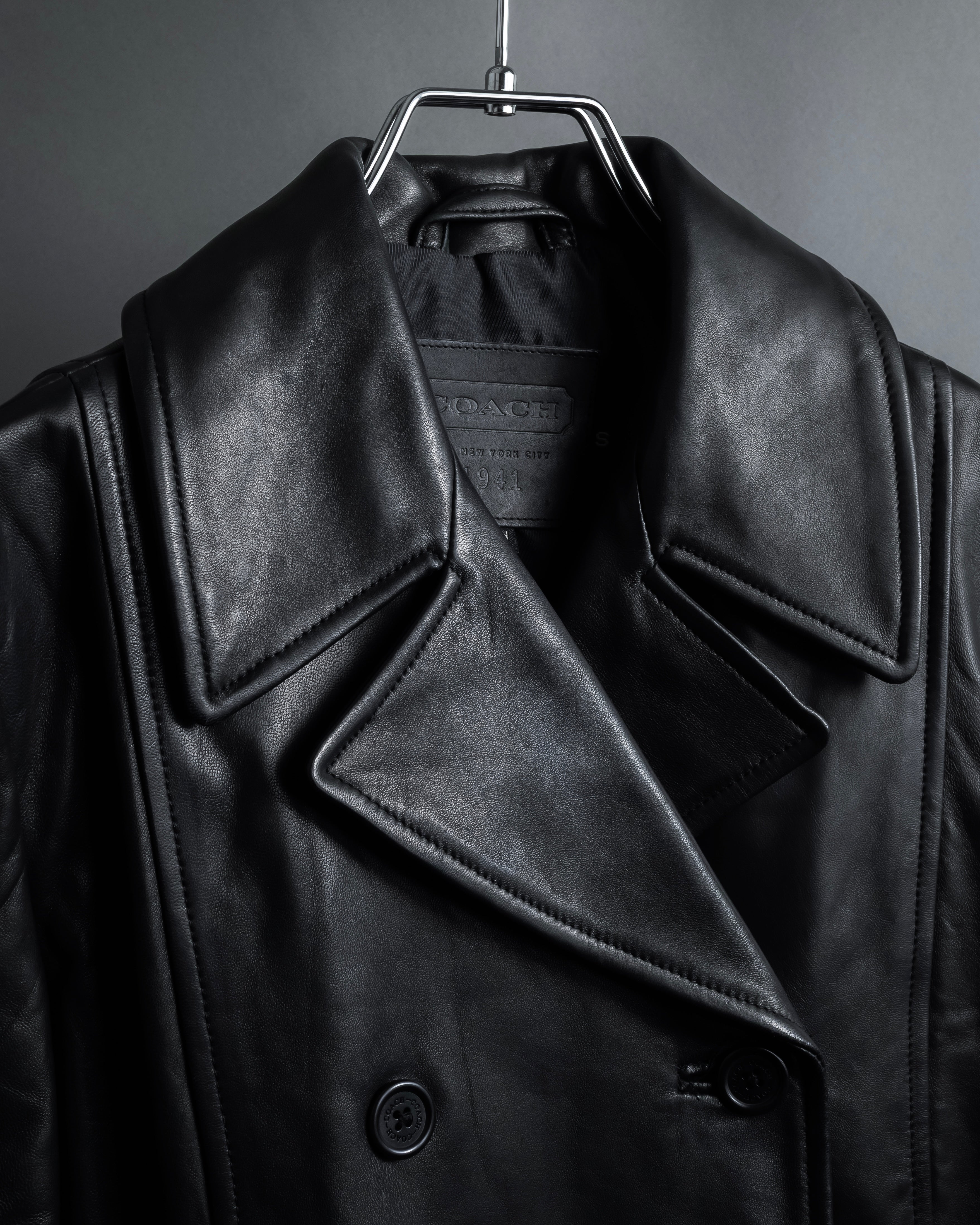 "COACH" Double-breasted panel work design leather coat