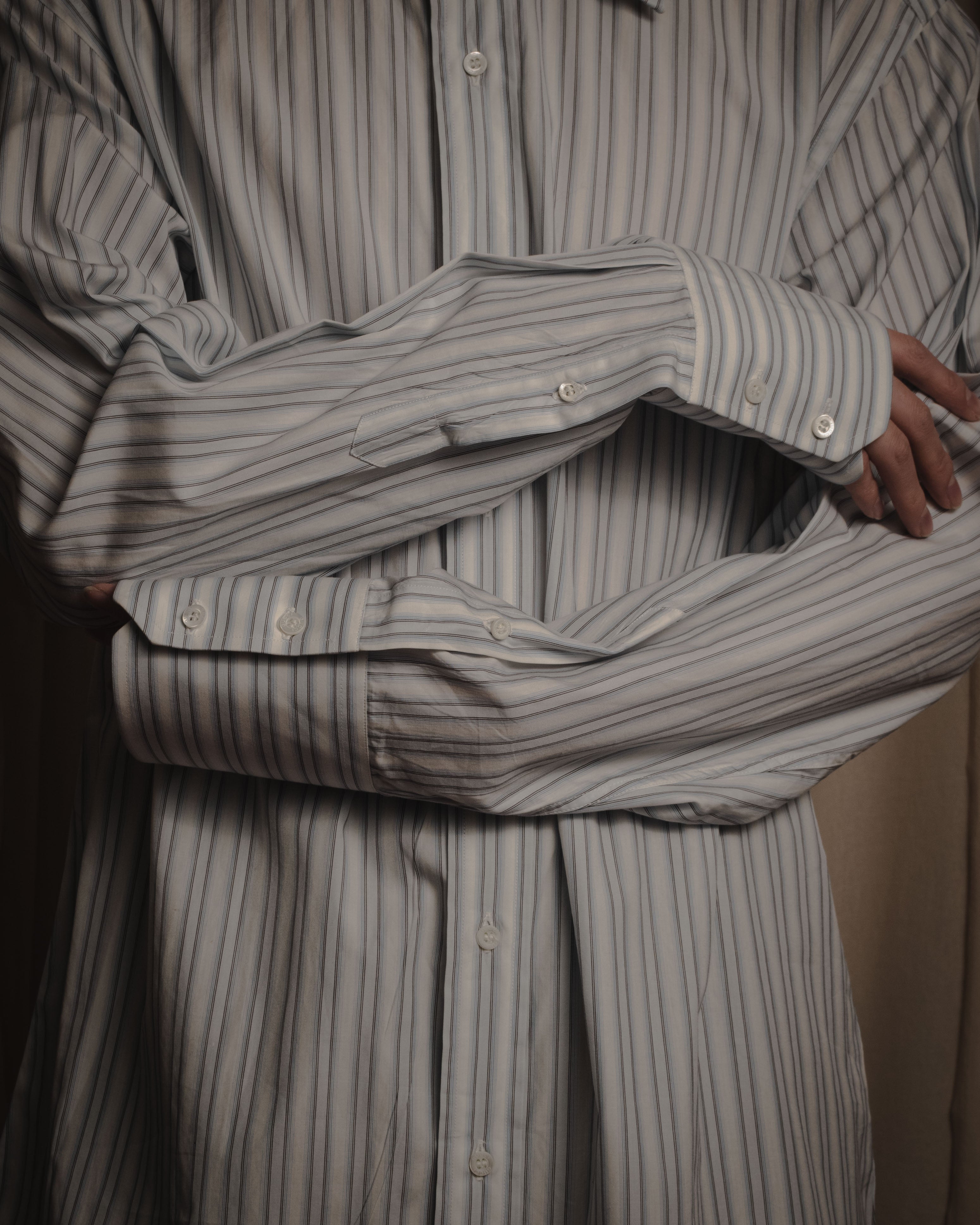 "GUCCI" Striped spread collar shirt with contrast cuffs