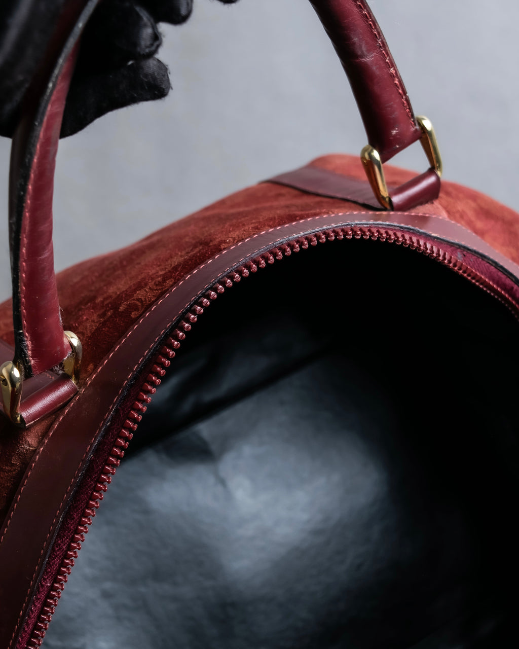 "CELINE" Triomphe motif Bordeaux color suede boston bag