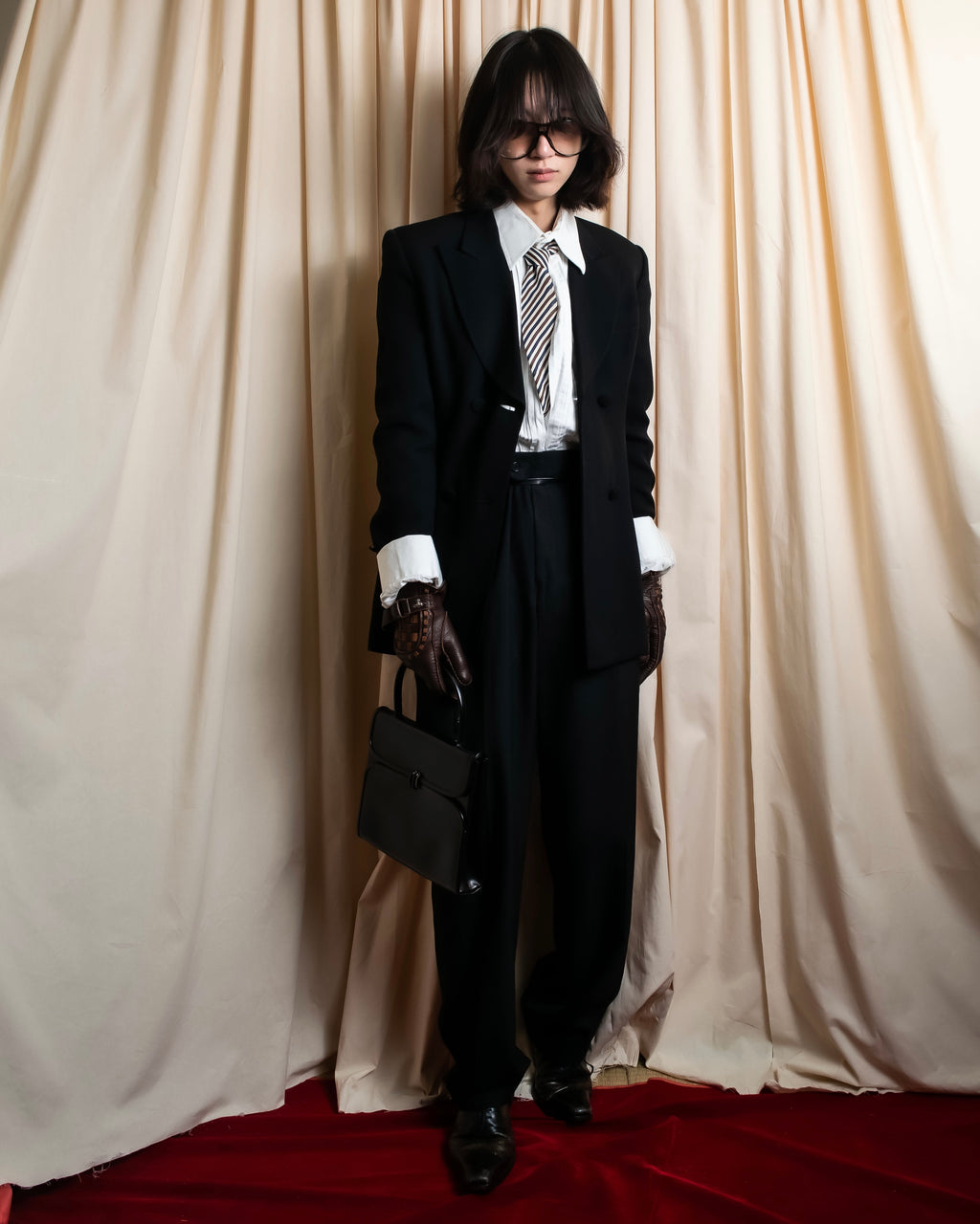 "Christian Dior" Pintuck design wide spread collar dress shirt